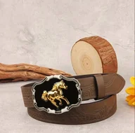 Paski - Pas pasek kowbojski westernowy brązowy KOŃ retro cosplay kostium 105 cm - miniaturka - grafika 1