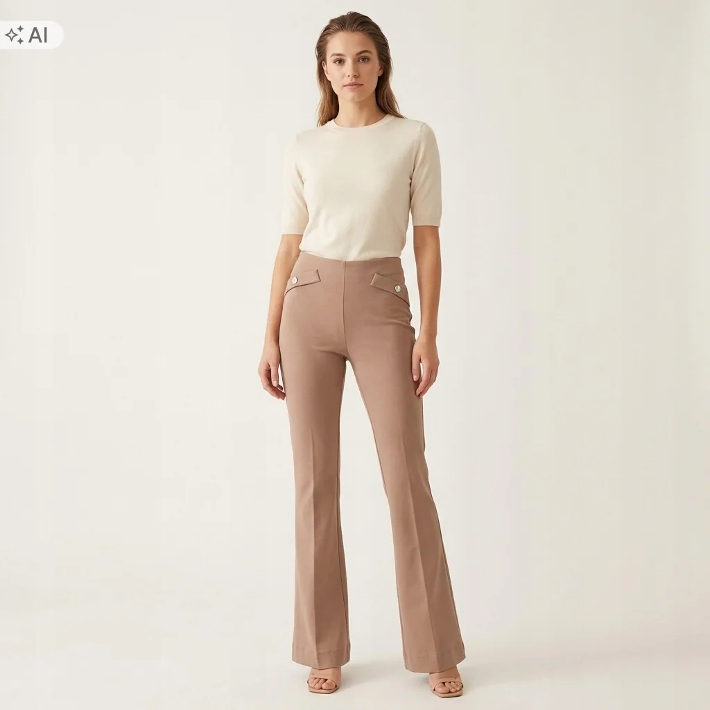 GUESS ELEGANCKIE BRĄZOWE SPODNIE PALAZZO W KANT Z WYSOKIM STANEM XL 2CA