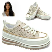 Półbuty damskie - Damskie Trampki na Platformie Złote Półbuty Wiosna lato Modne Barski 39 - S.Barski - miniaturka - grafika 1