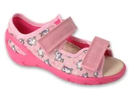 Buty dla dziewczynek - Kapcie dziecięce Befado 063X019 dziewczęce sandałki różowe na rzepy-30 - miniaturka - grafika 1
