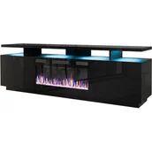 Szafki RTV - Szafka RTV EVA z kominkiem elektrycznym 180x40x52 czarny/czarny połysk - miniaturka - grafika 1