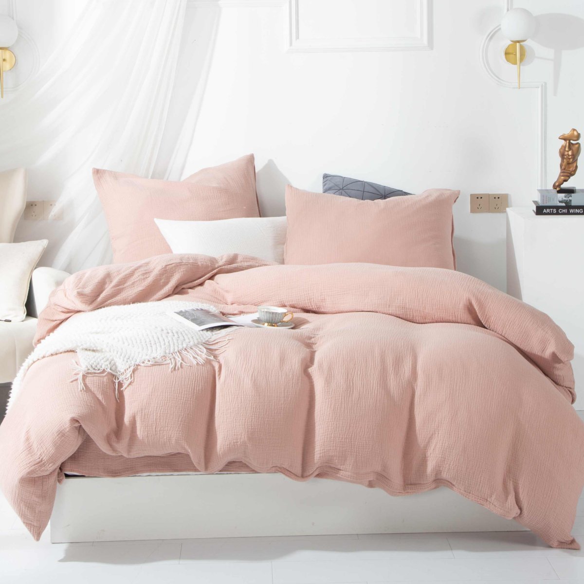 PUDROWA POŚCIEL MUŚLINOWA 160x200 KOMPLET PREMIUM DELIKATNA NATURALNA