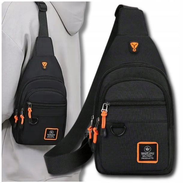 Plecak sportowy czarny torba męska na ramię lekka saszetka wodoodporna