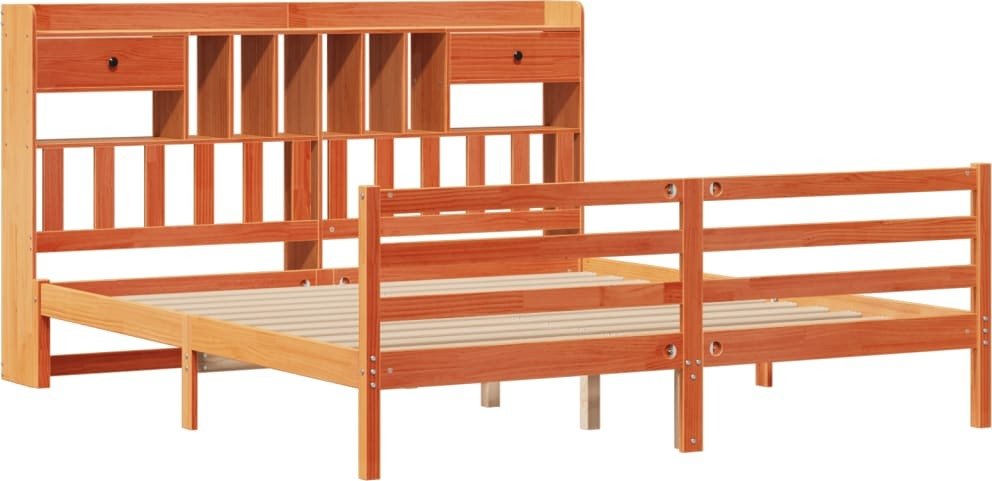 vidaXL Łóżko z litego drewna z półką bez materaca Wosk brązowy 180x200 cm