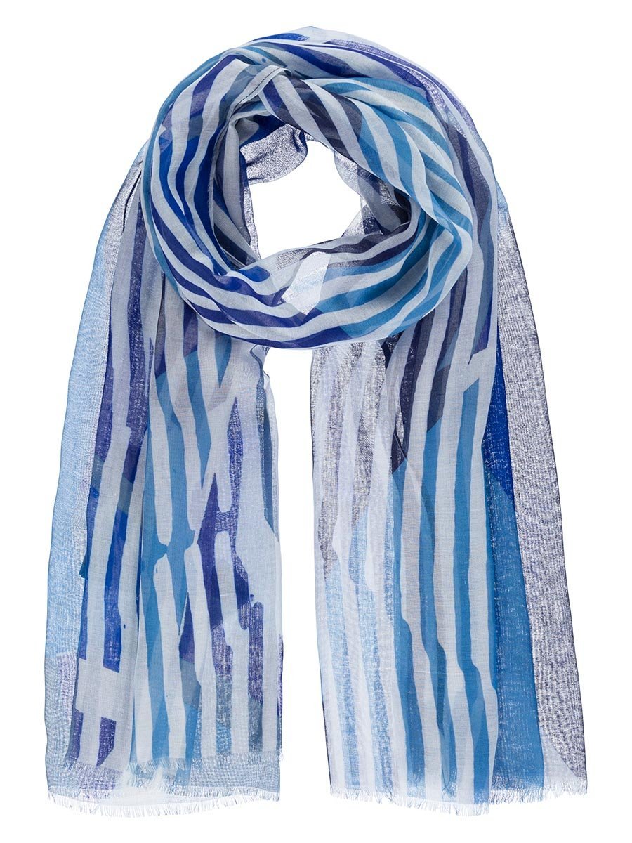 Damski szalik lekki graficzny nadruk niebieski Passigatti