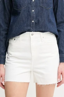 Calvin Klein Jeans szorty jeansowe damskie kolor biały gładkie high waist J20J225153 - Spodnie sportowe damskie - miniaturka - grafika 1