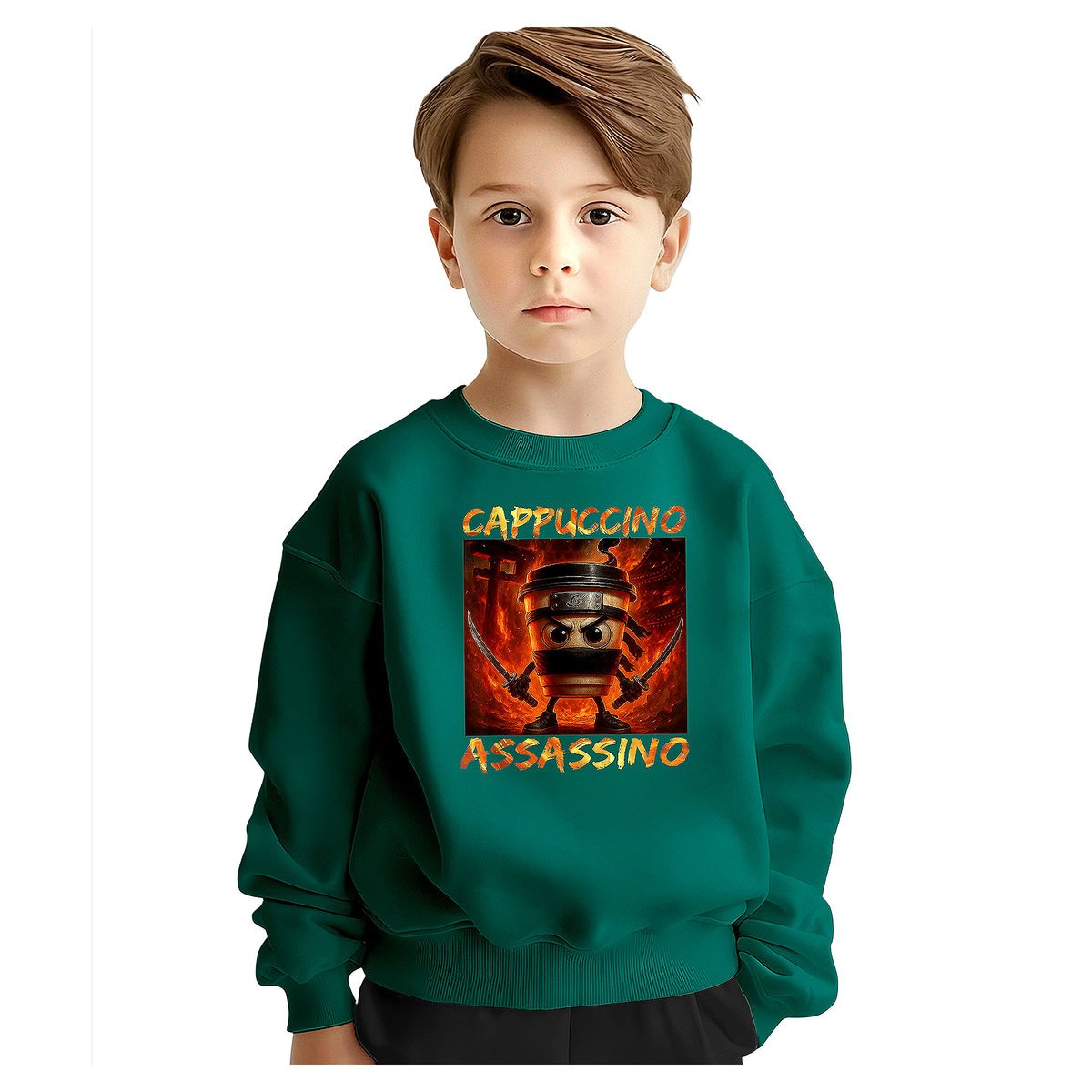 BLUZA DZIECIĘCA BRAINROT CAPPUCCINO ASSASSINO 122-128 DLA CHŁOPCA