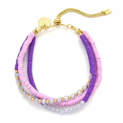 Bransoletka Pozłacana Z Koralikami Fimo I Kryształkami Kolorowa Fioletowa