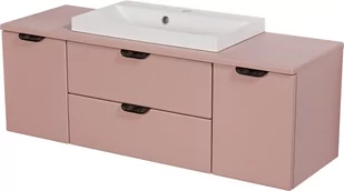 Szafka łazienkowa pudrowy róż z umywalką nablatową czarny uchwyt 120 cm Magnolia Gante - Szafki łazienkowe - miniaturka - grafika 1
