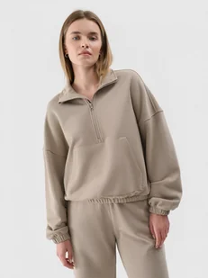 Damska bluza dresowa nierozpinana bez kaptura 4F 4FRAW24TSWSF1824 - brązowa - Bluzy sportowe damskie - miniaturka - grafika 1
