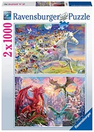 Puzzle - Ravensburger Puzzle 80525 - jednorożec i smok - 2 x 1000 elementów puzzle dla dorosłych i dzieci od 14 lat, edycja specjalna 2 w 1 z motywami puzzli Fantasy Wyłącznie w Amazon - miniaturka - grafika 1