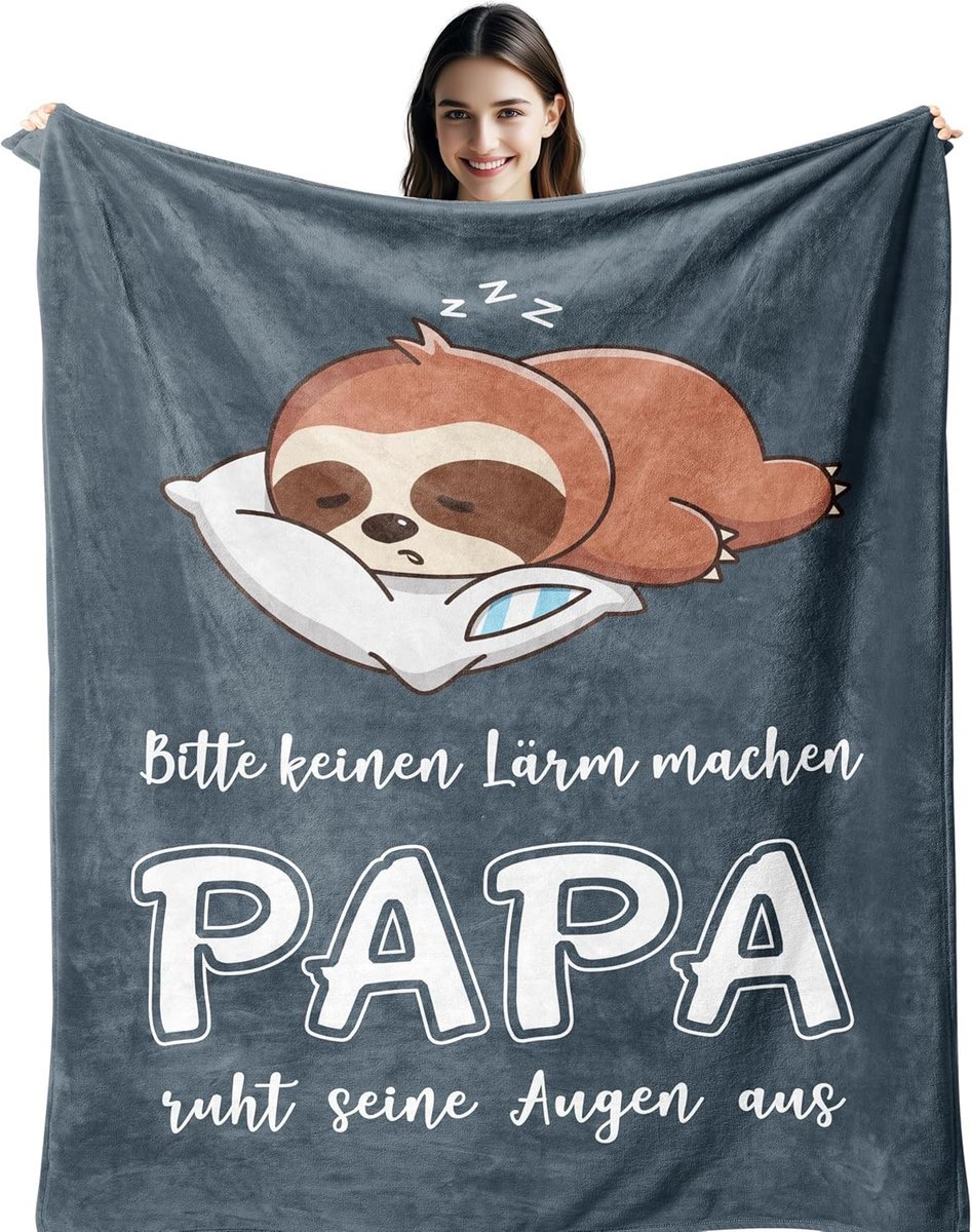 Koc Narzuta Prezent dla Taty Miękki Przytulny Wzór Leniwiec 150x130 cm