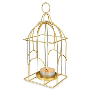 Home Styling Collection Lampion Świecznik Na Świeczkę Tealight Metalowy Złoty Klatka Dla Ptaków - Świeczniki - miniaturka - grafika 1