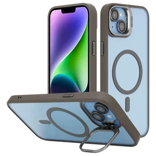 Etui Cadorabo do Apple iPhone 13 w kolorze GREY kompatybilne z MagSafe i funkcją podstawki wraz z ochroną obiektywu aparatu - Hybrydowe etui ochronne z silikonową krawędzią TPU i wytrzymałym tyłem - Etui i futerały do telefonów - miniaturka - grafika 1