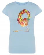 Koszulki i topy damskie - T-Shirt damski nadruk kolorowe SŁUCHAWKI r.L - miniaturka - grafika 1