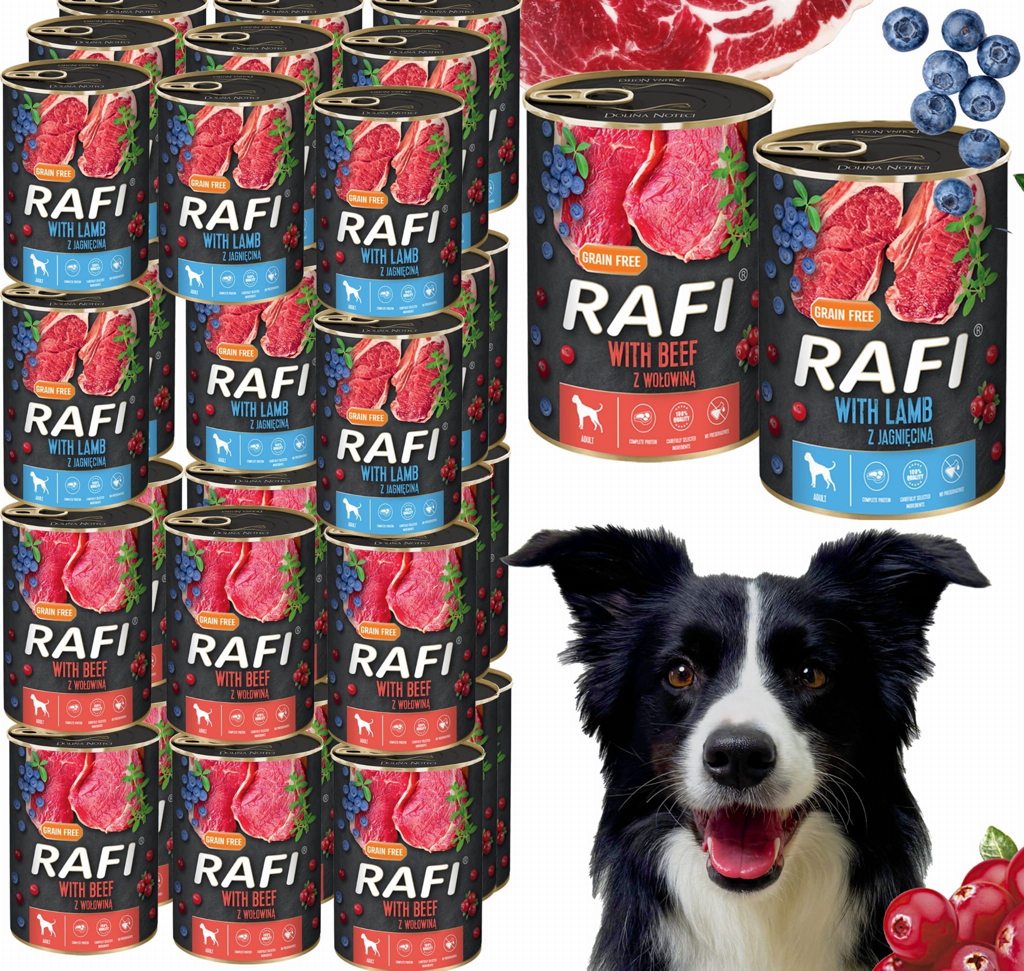 Zestaw 48x400g Karma Mokra Dla Psów RAFI MIX Smaków Jagnięcina, Wołowina