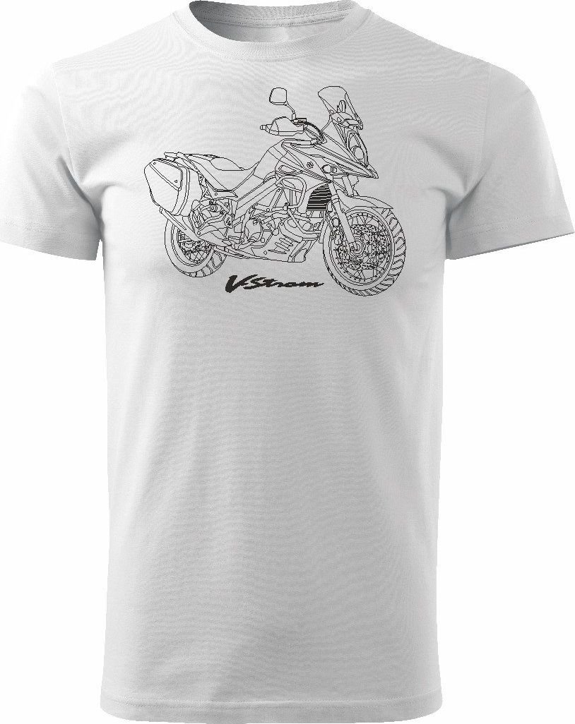 Topslang Koszulka motocyklowa z motocyklem Suzuki V-strom DL-650 męska biała REGULAR L