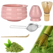 Herbata - Akcesoria do Robienia Matchy, Zestaw do Matcha z Miską Ceramiczną Różowy - miniaturka - grafika 1