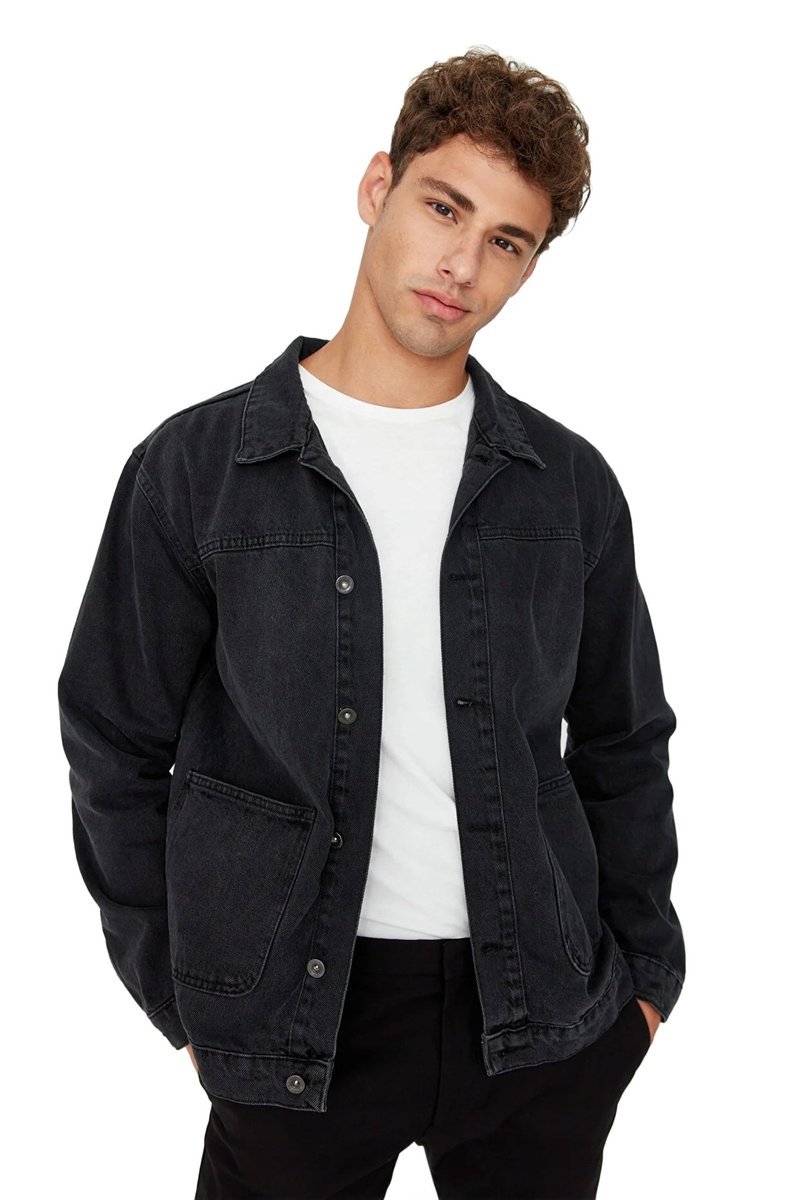 TRENDYOL MAN CZARNA JEANSOWA KURTKA MĘSKA Z KIESZENIAMI DO BIODER XL 5DA