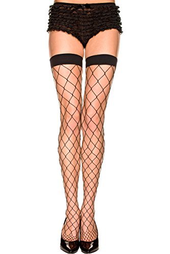 Music Legs Diamentowe pończochy siatkowe z elastanu długość do ramion czarne