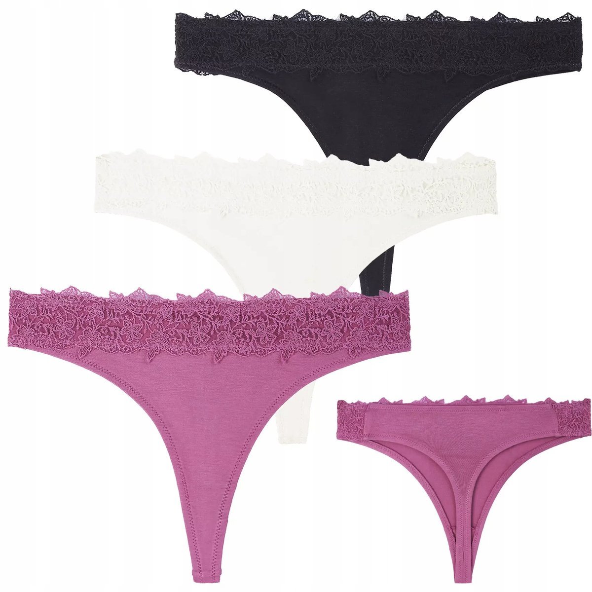 3X Stringi Damskie Wiskozowe Koronkowe Seksowne Komfortowe Moraj Xl