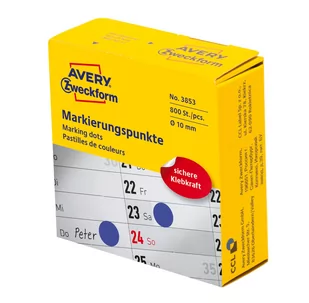 Avery Zweckform Kółka do zaznaczania w dyspenserze, trwałe, 800 szt. / rolka, $33210 mm, niebisekie, Zweckform 3853 - Etykiety do drukarek - miniaturka - grafika 1