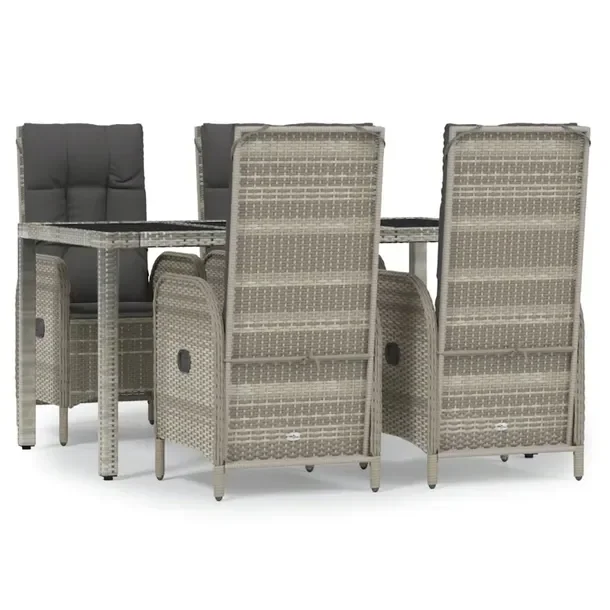 Zestaw mebli ogrodowych szary z rattanem PE, stół 150x90x75 cm, 4 fotele