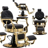 Fotele fryzjerskie - Fotel fryzjerski barberski hydrauliczny do salonu fryzjerskiego barber shop Gold Pearl Barberking w 24H - miniaturka - grafika 1