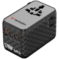 Akcesoria do monitorów - Verbatim Adapter podróżny EU/UK/US GaN 2xUSB-A/3xUSB-C PD 170W czarny 30190 - miniaturka - grafika 1