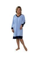 Bielizna nocna - KOSZULA NOCNA DAMSKA 2XL NIEBIESKA DŁUGI RĘKAW DO KOLAN ELEGANCKA DLA MAMY BABCI - miniaturka - grafika 1
