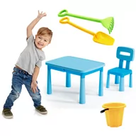 Zabawki do piasku - Zestaw do piaskownicy XXL Stolik z Krzesełkiem WIADERKO + GRABKI + ŁOPATKA - miniaturka - grafika 1