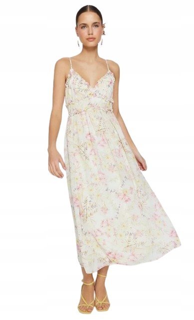 TRENDYOL LUŹNA SUKIENKA MIDI W KWIATOWY WZÓR Z FALBANAMI 40 5_A