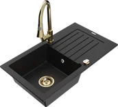 Zlewozmywaki z baterią - Mexen Pablo zlewozmywak granitowy 1-komorowy z ociekaczem i baterią kuchenną Elia, czarny - 6510-77-670101-50 - miniaturka - grafika 1