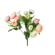 Sztuczne kwiaty - Kamelia bukiet 30cm BU940 LP01 bukiecik kamelek sztuczny jasny różowy - miniaturka - grafika 1