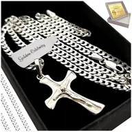 Biżuteria dla dzieci - SREBRNY ŁAŃCUSZEK KOMUNIJNY + KRZYŻYK JEZUS CHRYSTUS 925 + GRAWER CHRZEST - miniaturka - grafika 1