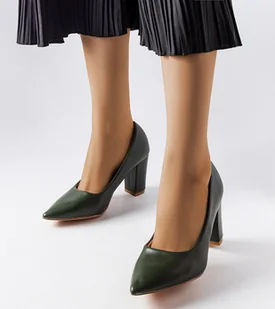 Zielone czółenka na słupku Maurelle -37 - Półbuty damskie - miniaturka - grafika 1