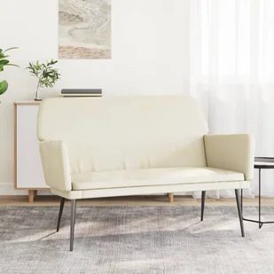 Ławka, kremowa, 108x79x79 cm, tapicerowana aksamitem Lumarko - Ławki do przedpokoju - miniaturka - grafika 1