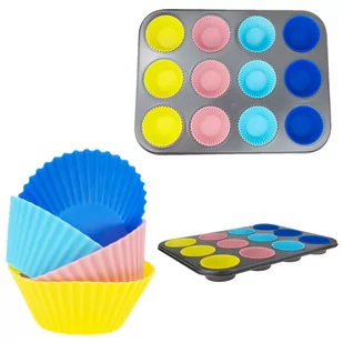 Blacha Muffinki + 12 Silikonowych Foremek Babeczki - Formy do ciast Blacha Muffinki + 12 Silikonowych Foremek Babeczki - Formy do ciast - miniaturka - grafika 1