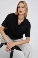 Koszulki i topy damskie - Lacoste T-shirt PF0504 damski kolor czarny z kołnierzykiem PF0504-001 - miniaturka - grafika 1