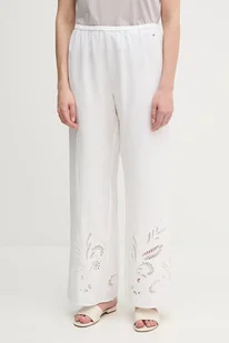 Tommy Hilfiger spodnie lniane damskie kolor beżowy proste high waist WW0WW44782 - Spodnie sportowe damskie - miniaturka - grafika 1