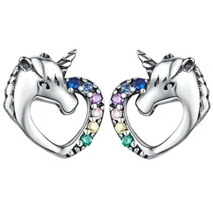 KOLCZYKI srebrne 925 JEDNOROŻEC serce pudełko KS001 - Kolczyki - miniaturka - grafika 1