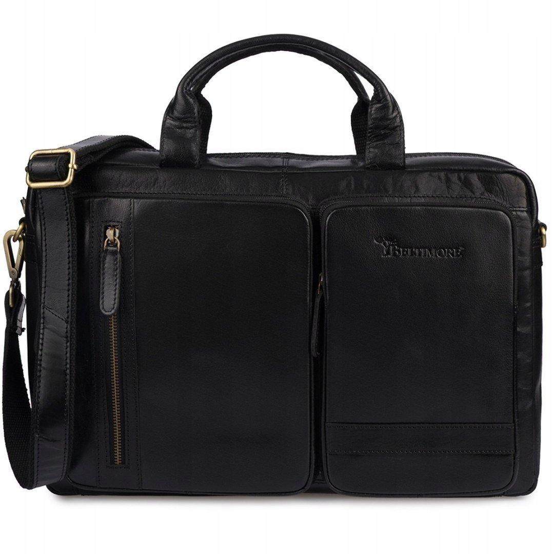 Torba męska skórzana na ramię laptopa duża biznesowa czarna Beltimore N07