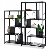 Regały - Designerski Zestaw Regałów 158x163 Harper Czarny Półki Drewno Stelaż Metal - miniaturka - grafika 1