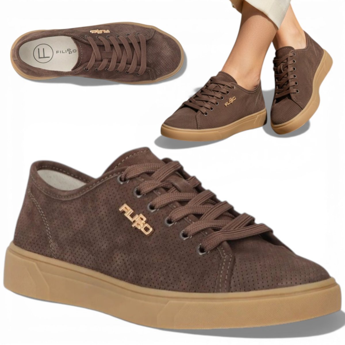 Sneakersy Damskie SKÓRZANE FILIPPO Wygodne Półbuty Brązowe Wiosenne 36
