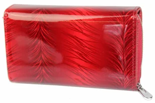 Portfel Damski Skórzany JENNIFER JONES Skóra Licowa Duży Z Suwakiem Czerwony Lakierowany Wzór JJ5261-2 15,5 x 10 x 4 [cm] - Portfele - miniaturka - grafika 4