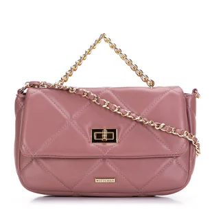 Damska torebka pikowana w kwadraty na łańcuszku mała zgaszony róż - Torebki damskie - miniaturka - grafika 1