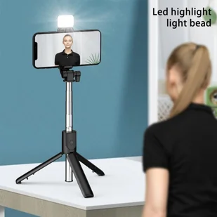 ["NEW Bluetooth Wireless Selfie Stick Mini statyw z wysuwanym monopodem i zdalnym wyzwalaczem światła wypełniającego do telefonu IOS Android, ze światłem, czarny"], - Selfie stick - miniaturka - grafika 1