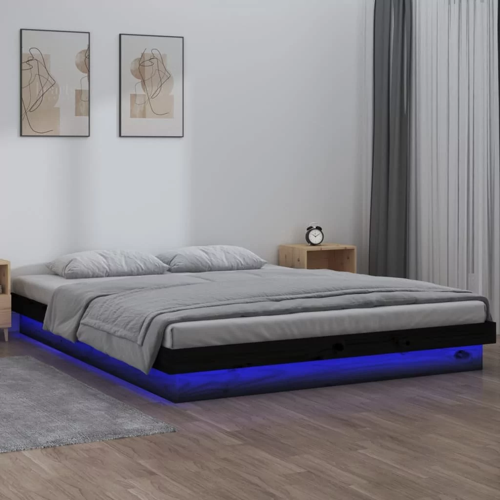 Lumarko Rama łóżka z LED, czarna, 120x190 cm, podwójna, lite drewno