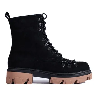 Zamszowe wiązane workery czarne Vinceza - Botki damskie - miniaturka - grafika 1