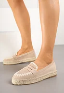 Espadryle damskie - Ciemnobeżowe Espadryle na Plecionej Podeszwie Zdobione Haftem Emlexia - miniaturka - grafika 1